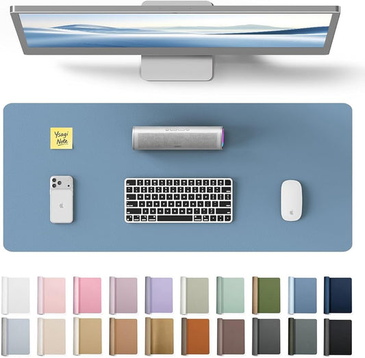 YSAGi Leather Desk Protector, Office Mat, Large Mouse Mat, Non-Slip PU Leather Blotter, Laptop Desk, Waterproof Writing Pad for Office and Home (Blue, 23.6" x 13.8")