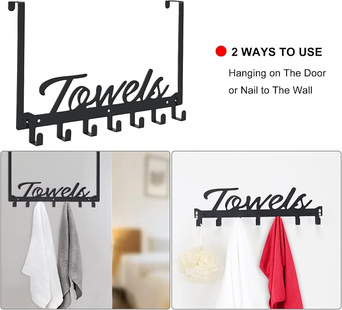Azmoncy Over The Door Hooks - Heavy Duty Towel Rack with 7 Coat Hooks for Bedroom Bathroom Pool Kitchen