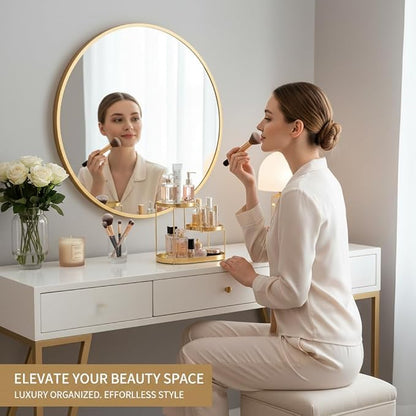MLVOC Makeup Organizer Countertop, 3 Tiers Skincare Organizer with Gold Finish, Durable Metal Storage for Bathroom or Bedroom Vanity, Tall Spacious Design for Large Bottles