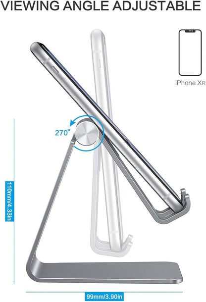 OMOTON Adjustable Cell Phone Stand, C2 Aluminum Desktop Phone Holder Dock Compatible with iPhone 15 14 13 Xs XR 8 Plus 7 6, Samsung Galaxy, Google Pixel, Android Phones, Grey