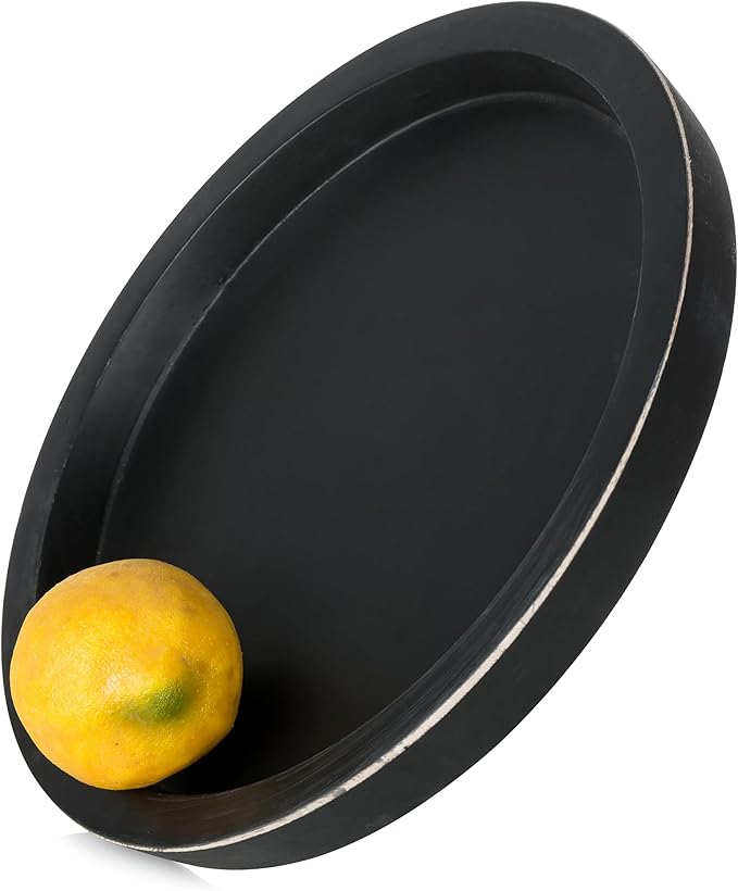 Hanobe Candle Plate Holder Tray: Round Wood Decorative Candle Plate - Rustic Farmhouse CoffeeTable Decor - Tealight Pillar Trays for Home Decor (Black)