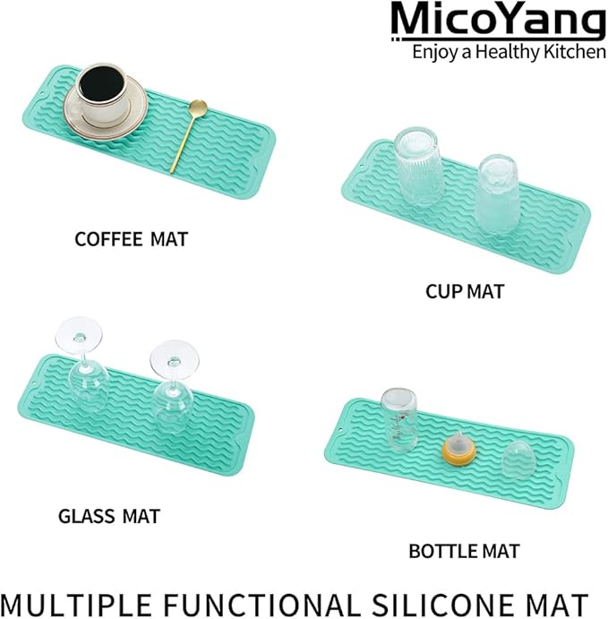 Silicone Dish Drying Mat for Multiple Usage,Easy clean,Eco-friendly,Heat-resistant Silicone Mat for Kitchen Counter,Sink,Bar,Bottle,or Cup Mint M 17 inches x 6 inches