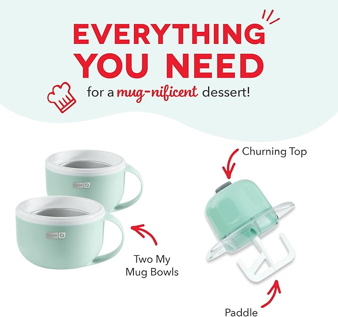 Dash My Mug Ice Cream Maker - Makes Single Serving of Gelato, Frozen Yogurt, Sorbet & More - Easy to Clean & Use - Aqua, 2 Bowls
