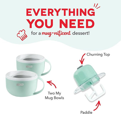 Dash My Mug Ice Cream Maker - Makes Single Serving of Gelato, Frozen Yogurt, Sorbet & More - Easy to Clean & Use - Aqua, 2 Bowls