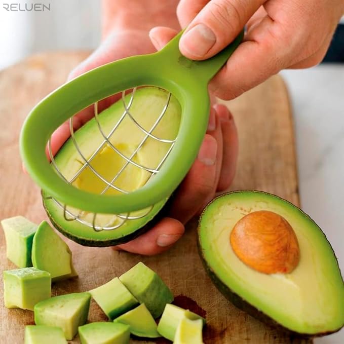 Avocado Slicer Tool - 3.2 x 6.3 Inches Avocado Cuber Tool with Ergonomic Handle, Easy to Use and Clean, Food-Grade Plastic and Stainless Steel, Good for Salads, Guacamole, or Smoothie