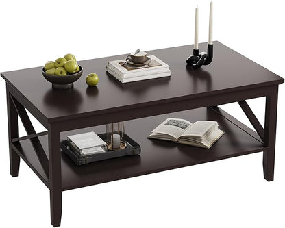 ChooChoo Coffee Table with Thicker Legs, Brown Wood Coffee Table with Storage for Living Room, 47 inch
