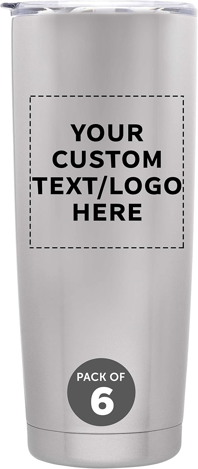 Custom Pipette Stainless Steel Coffee Tumblers 20 oz. Set of 6, Personalized Bulk Pack - Double Wall, Perfect for Coffee, Hot Cocoa, Other Hot & Cold Beverages - Silver