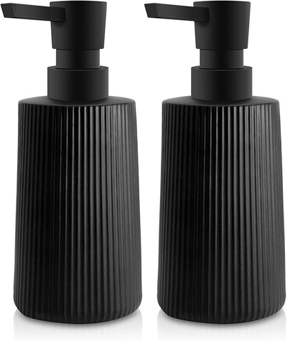 2 Pack Glass Small Soap Dispenser for Bathroom and Kitchen 250ml/8.5oz Dish Soap Dispenser Modern Farmhouse Striped Style Hand Soap Dish Soap Dispenser with Pump (Black)
