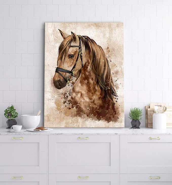 Abstract Wall Art Horse Canvas Pictures Watercolor Painting Prints Modern Abstract Animal Vintage Canvas Artwork Rustic Contemporary Wall Art Framed Ready to Hang 12" x 16"