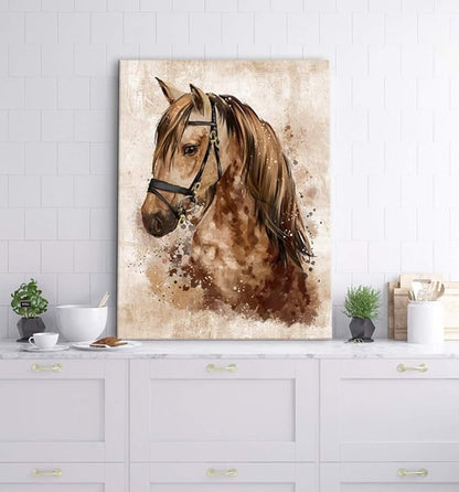 Abstract Wall Art Horse Canvas Pictures Watercolor Painting Prints Modern Abstract Animal Vintage Canvas Artwork Rustic Contemporary Wall Art Framed Ready to Hang 12" x 16"