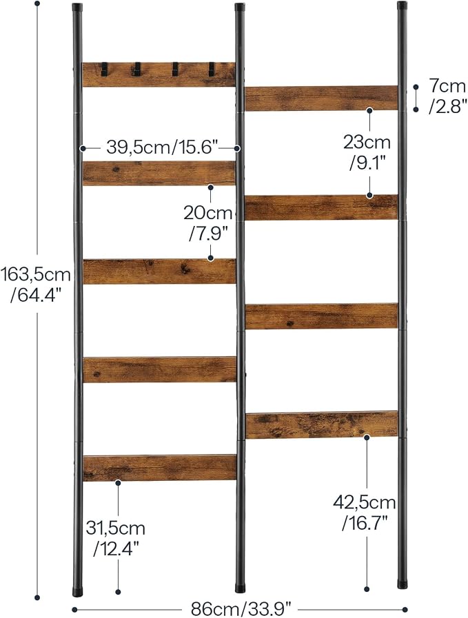 HOOBRO Blanket Ladder, Towel Rack with Hooks, Wall-Leaning Blanket Rack, Decorative Display Ladder Shelf, BF52CJ01-BF17CJ01