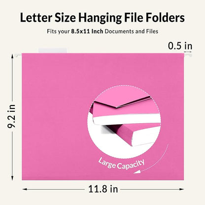 SUNEE Hanging File Folders, 25 Pack Letter Size Hanging File Folders with 1/5-Cut Tabs, Ideal for Home and Office Organization and Papers Classification, Bright Neon Pink