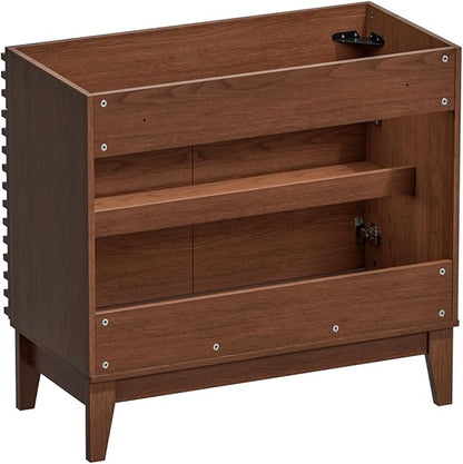 ROOMTEC 36" Bathroom Vanity, Mid-Century Freestanding Bathroom Cabinet Vanity with Storage, Particleboard Frame with Wood Grain Laminate, Walnut (Sink Basin Not Included)