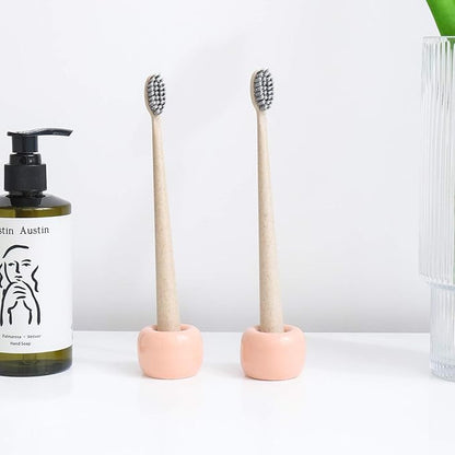 AirMoon Mini Ceramic Toothbrush Holder for Bathroom - Peach Small Countertop Organizer, Easy Clean Toothbrush Stand, Suit for Electric Toothbrush Head, Pens & Coffee Spoon, Pack of 2
