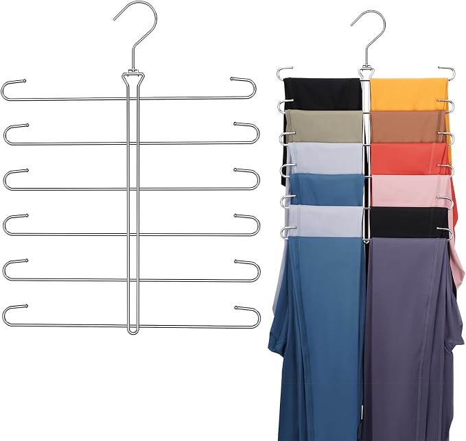 Leggings Hangers for Closet,Metal Pants Hangers Hold 12 Leggings,Scarf Organizer,Closet Organizer for Yoga Pants,Scarf,Tank Tops,Bra,Jeans
