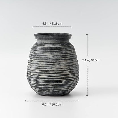 SIDUCAL Ceramic Rustic Farmhouse Flower Vase, Pottery Decorative Flower Vase for Home Decor, Table, Living Room Decoration, Shelf Decor, Mantel, 7.3 Inch, Black