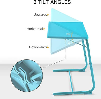 HUANUO Adjustable TV Tray Table - TV Dinner Tray with Cup Holder on Bed & Sofa, Comfortable Folding Table with 6 Height & 3 Tilt Angle Adjustments for Laptop (Azure)