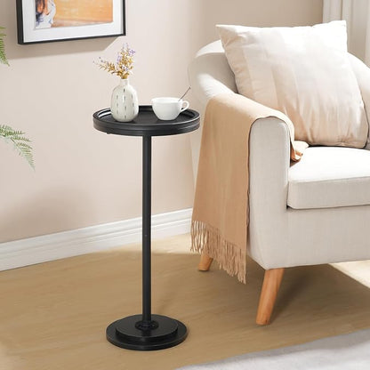 HOOBRO Small Round Side Table, Drink Table, Coffee Martini Table with Pedestal Accent for Small Spaces in Living Room, Bedroom, Sofa Couch, Black BB168BZ01