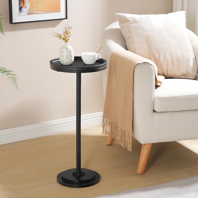 HOOBRO Small Round Side Tables, Set of 2, Drink Tables, Coffee Martini Tables with Pedestal Accent for Small Spaces in Living Room, Bedroom, Sofa Couch, Black BB168BZP201