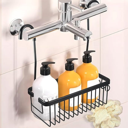 Shower Hanging Caddy, No Drill Shower Shelf, Heavy Duty Aluminum Organizer Basket, Bathroom Storage for Shampoo, Soap & Toiletries, Black