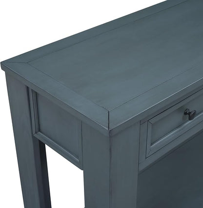 LKTART Solid Wood Console Table, Long Sofa Table Entryway Table with 4 Drawers and Bottom Shelf for Hallway Living Room Couch Table,Easy Assembled (63" Navy)
