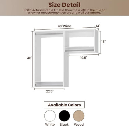 ROOMTEC Modular Closet System, 43" Wall-Mounted Closet Organizer with Hanging Rods, Wooden Tower for Walk-In Closets, Wardrobe Storage Kit, White