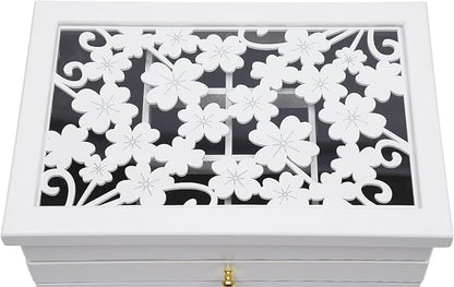 6-layer White Jewelry Box Organizer, Exquisitely Lucky Four Leaf Clover Wooden Jewelry Storage Organizer Great Ideal for Earring, Ring, Necklace, Bracelets,Christmas Gifts