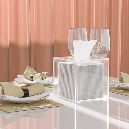 HIIMIEI Acrylic Tissue Box Cover 5.4x5.4x5.4'' Clear Tissue Holder Napkin Dispenser for Home Office Restaurant-Clear