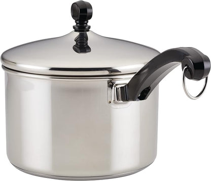 Farberware Classic Series Stainless Steel Sauce Pan with Lid, 3-Quart, Stainless Steel Pans, Induction Cookware
