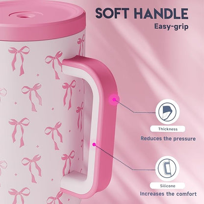 Meoky 40 oz Tumbler with Handle and Straw: Stainless Steel Insulated Tumbler with Lid and Straw - 100% Leak Proof Tumbler for Car Cup Holders - Travelers Commuters Workers, Bow