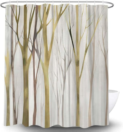 MERCHR Brown Yellow Tree Fabric Shower Curtain, Art Style Abstract Birch Forest Rustic Wood Polyester Fabric Waterproof Bath Curtain, Farmhouse Bathroom Shower Curtains with Hooks 47X64 Inch