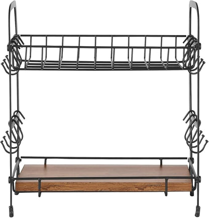 VEVOR 2 Tier Coffee Bar Organizer for Countertop, Multifunctional Mug Holder and Coffee Station, 12 Movable Hooks and 2 Shelves for Coffee Accessories Storage and Display, Home Office (Matte Black)