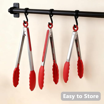 IOCBYHZ Kitchen Tongs for Cooking w Non-Stick Silicone Tips, 600°F Heat Resistant Silicone Cooking Food Tong Set Heavy Duty Stainless Steel Handle for Baking Grilling BBQ Salad Serving, 7" 9" and 12"