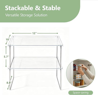 IVYHOME Pantry Organizer, Cabinet Storage Shelf Rack, Stackable Kitchen Cabinet, Foldable Countertop Shelf Organizer, 2 Pack