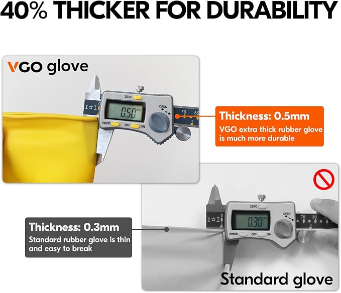 Vgo... 1-Pair Reusable Household Gloves, Rubber Dishwashing gloves, Extra Thickness, Long Sleeves, Kitchen Cleaning, Working, Painting, Gardening, Pet Care (Size S, Yellow, HH4601)