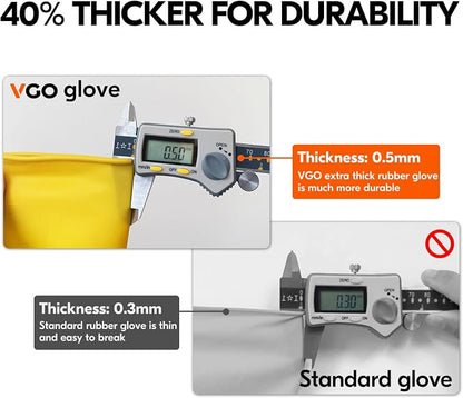 Vgo... 3-Pairs Reusable Household Gloves, Rubber Dishwashing gloves, Extra Thickness, Long Sleeves, Kitchen Cleaning, Working, Painting, Gardening, Pet Care (Size S, Yellow, HH4601)