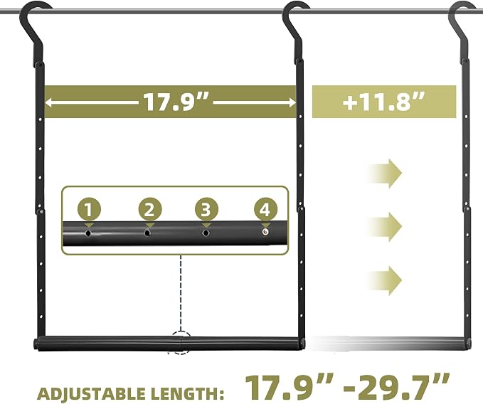 Adjustable Hanging Closet Rod, Heavy Duty Closet Rods for Hanging Clothes, Powder-Coated Black Metal Double Closet Bar, Space-Saving Closet Poles Extender for Clothing Organizer, 2 Pack