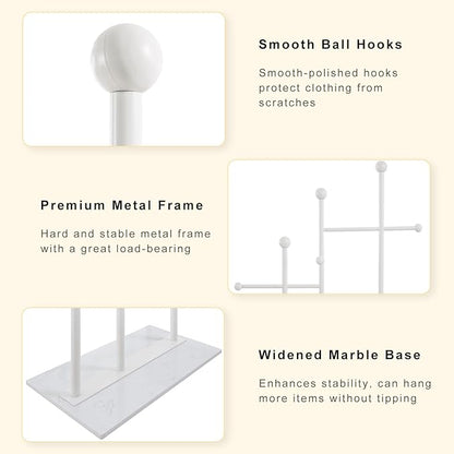 Freestanding Coat Rack with Marble Base Heavy Duty Clothes Rack Metal Coat Tree Stand Hat Rack for Corner Bedroom Entryway Living Room Hotel 19.69 x 11.02 x 68.9 Inches (White)