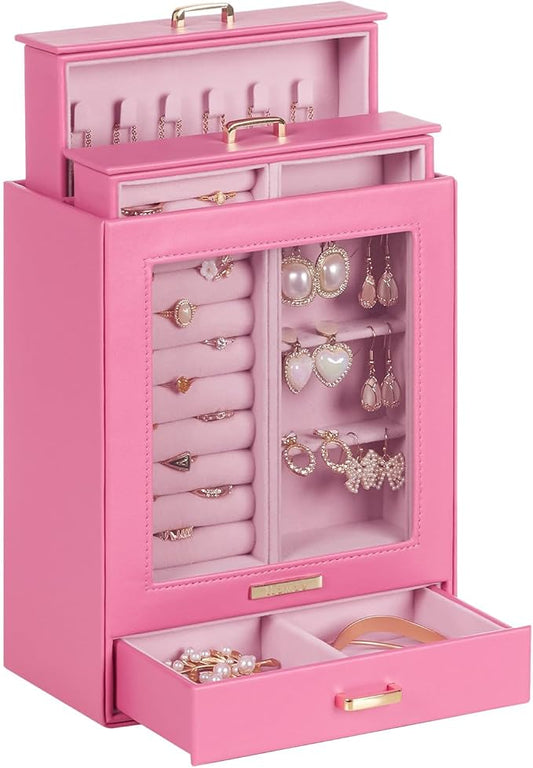 Homde Mothers Day Gifts Jewelry Organizer Girls Women Jewelry Box for Necklaces Rings Earrings Gift Bracelets Storage Case(Pink + Gold)