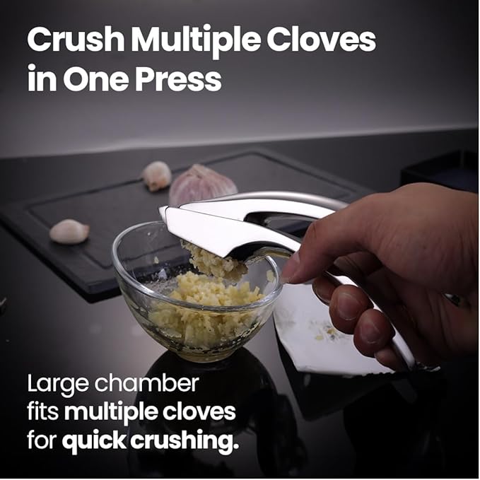 Lifetime Replacement Garlic Press Stainless Steel No Need to Peel, Detachable Handle for Coarse Mincing - Premium Garlic Mincer Tool, Rust-Proof, Easy to Clean, Dishwasher Safe Garlic Crusher