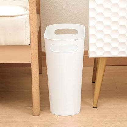 rejomiik Small Trash Can, 3.5 Gallon Slim Garbage Can Plastic Waste Basket with Handles Container Bin for Narrow Spaces Bathroom, Bedroom, Kitchen, Office at Home, White