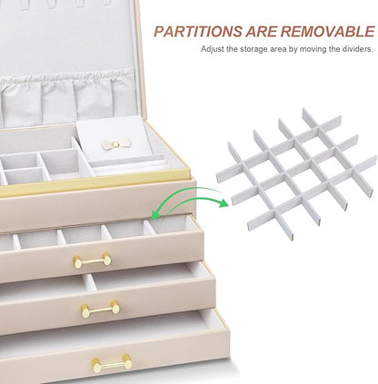 Jewelry Box Organizer for Women Girls, 4-Layer Large Jewelry boxes with 3 Drawers Jewelry Storage Case for Earrings Bracelets Necklaces