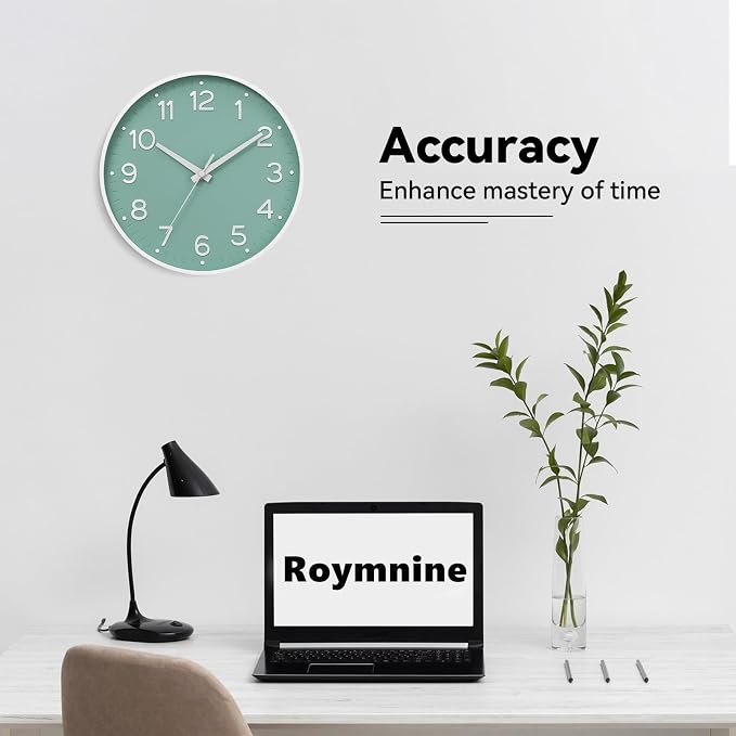Roymnie Wall Clock Green, Silent Wall Clocks Battery Operated 8 Inch-Modern Non Ticking Analog Clock Decorative for Kitchen Office Bathroom Bedroom(Mint Green)