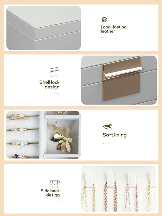 BOOVO Jewelry Boxes for Women, White and Black 6 Layer Large Jewelry Box for Necklace, Bracelet, Earrings, Rings Storage, Jewelry holder Organizer for Girls Gift (Clear White, 4 layer)