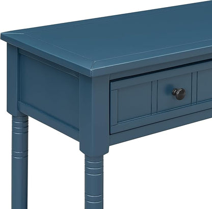 Knocbel Antique Entry Console Table with 2 Drawers & Bottom Open Shelf, Wood Sofa Tables for Entryway Hallway Living Room, 35.34" W x 13.8" D x 30.25" H, Dark Navy