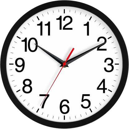 Rohioue Wall Clock Modern 10 Inch Black Battery Operated Silent Non Ticking Analog for Living Room Office Home Bedroom Kitchen Bathroom