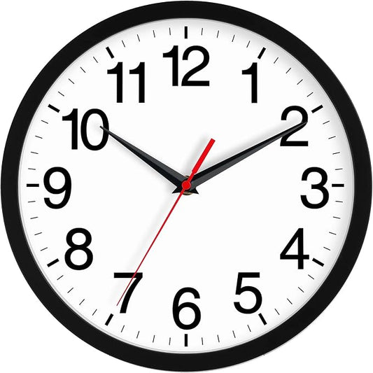 Rohioue 14 Inch Wall Clock Modern Battery Operated Silent Non Ticking Large Analog Clock for Living Room Office Home Bedroom Kitchen Bathroom(Black)