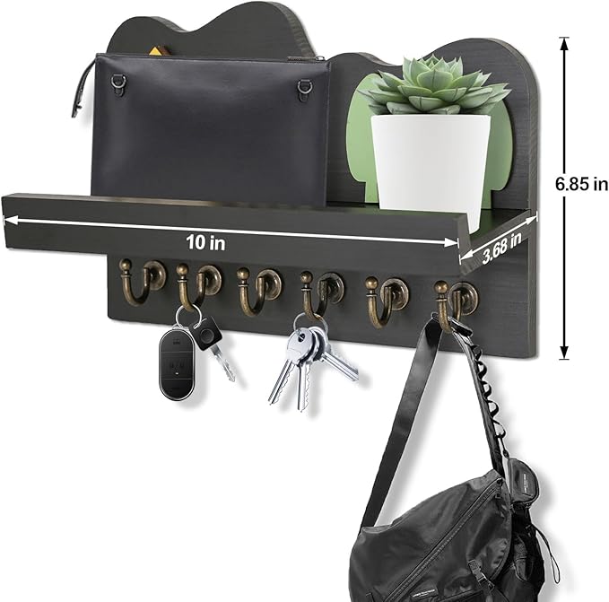 Cute Key Holder, Decorative Key Holder for Wall, Little House Design Key and Mail Holder for Bags, Umbrella, Mail, Wallet and Dog Leash - Farmhouse Key Hooks Wall Mount for Entryway
