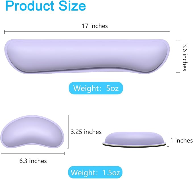 Dapesuom Keyboard Wrist Rest Set, Cute PU Leather Wrist Cushion for Computer Keyboard and Mousepad, Memory Foam Mouse Pad Rests Support with Non-Slip Base for Typing Pain Relief, Laptop, Purple