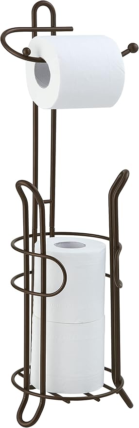 SunnyPoint Freestanding Toilet Paper Holder with Storage – Holds 3 Spare Rolls, Heavy-Duty Steel, Oil Bronze Finish, Easy Assembly, Space-Saving Bathroom Organizer